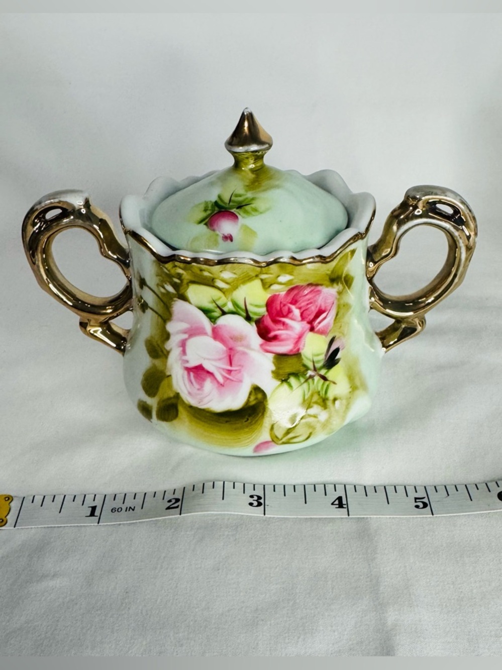 Vintage Lefton China Hand Painted Rose Gold Trim-Creamer+Sugar+Salt&Pepper+Spoon - Picture 7 of 16